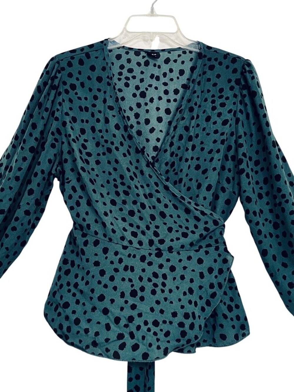Shein Womens Polka Dot Wrap Blouse Long Sleeves V-neck Tie-front Peplum Size XL